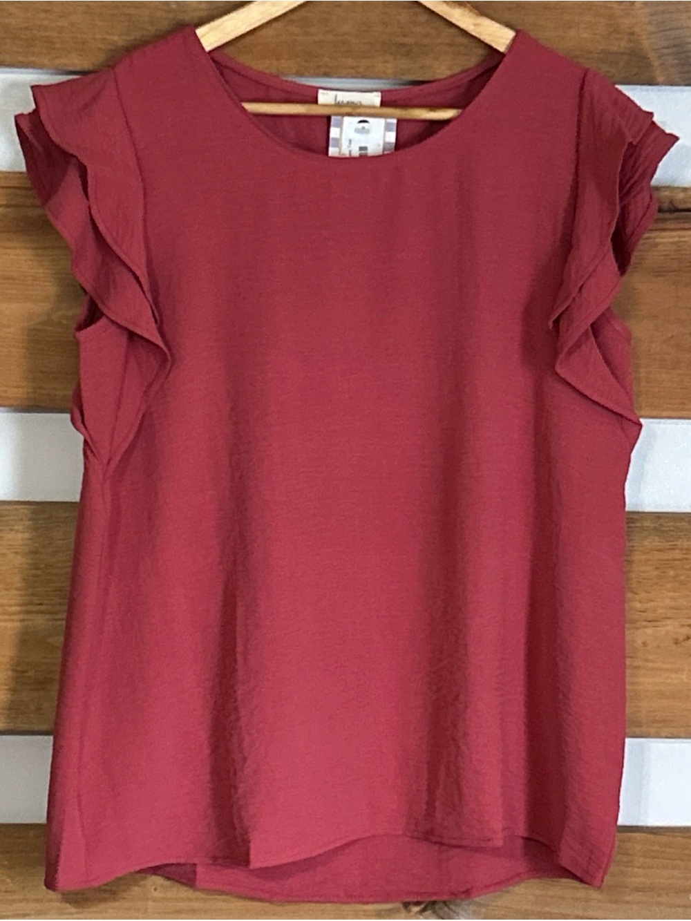 NWT Les Amis Ruffle Sleeve Woven Rose Colored Chic Preppy Top Size Large